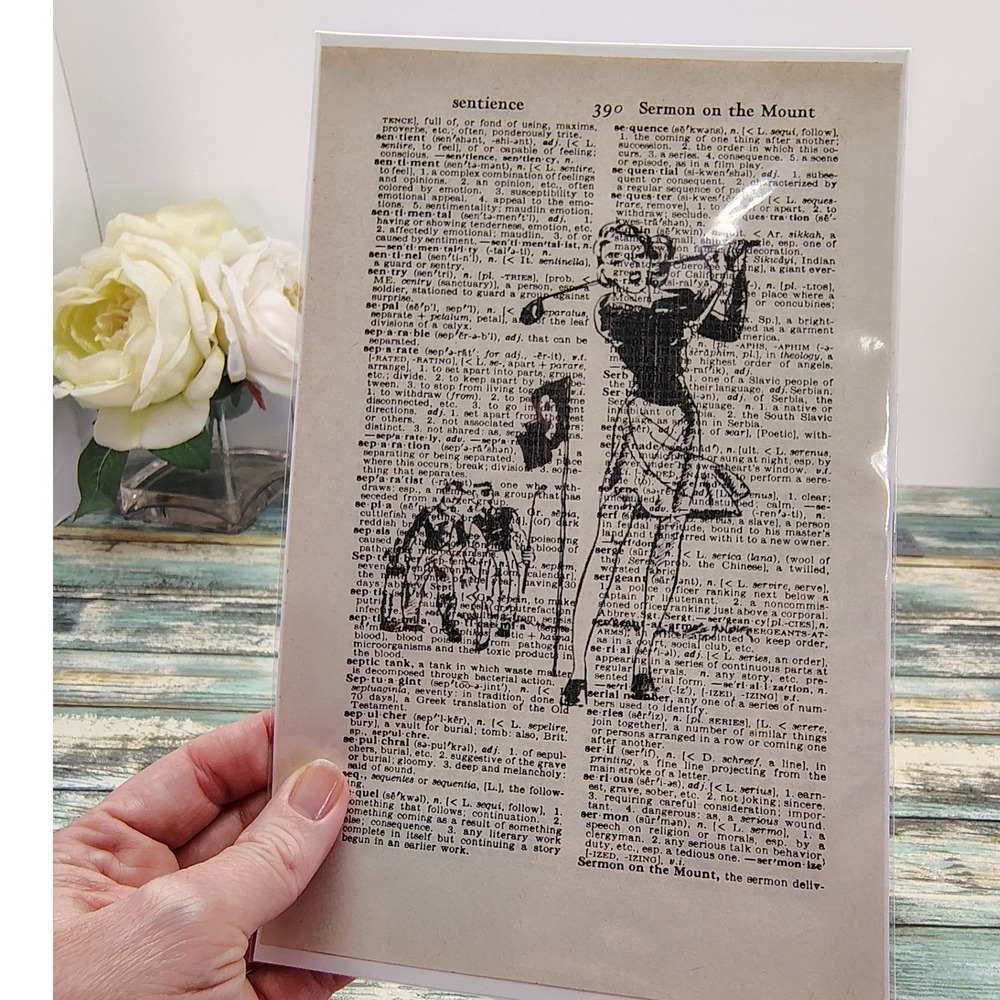 Golf Swing Female Athlete Vintage Dictionary Page Decor Athletic Style‎ Handmade